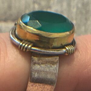 925 SS bronze bezel oval simulated emerald